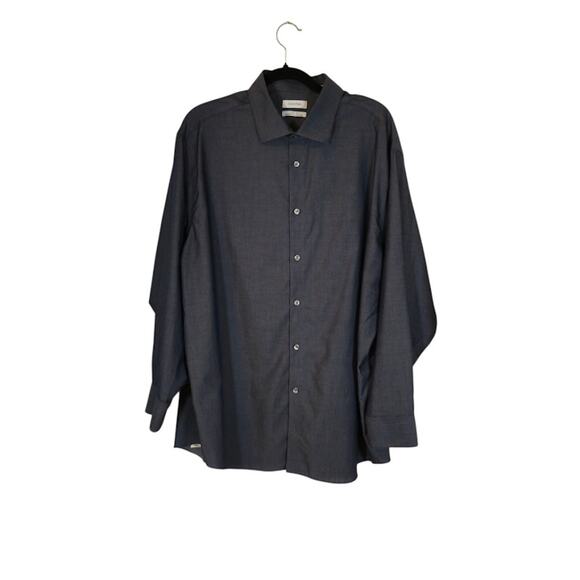 Calvin Klein Mens Button Up Shirt Size 17.5 32/33 Blue Non Iron Career Preppy - Picture 1 of 8